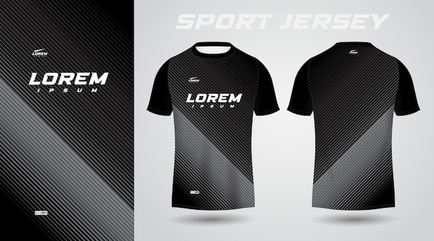스포츠웨어를 위한 검은색 축구 유니폼 또는 축구 유니폼 템플릿 디자인. 축구 티셔츠 모형