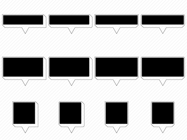 검은 음성 상자. 음성 상자 세트. 메시지 프레임. 메시지 상자.