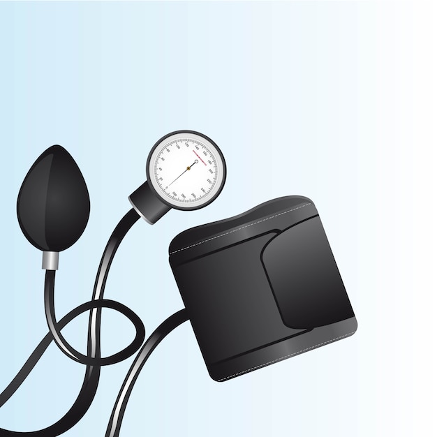 Vector black sphygmomanometer over blue background close up vector