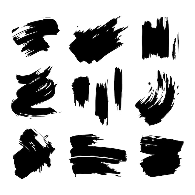 Black splatter paint brush stroke set