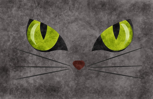 Black spooky scary cat eyes background Halloween watercolor.