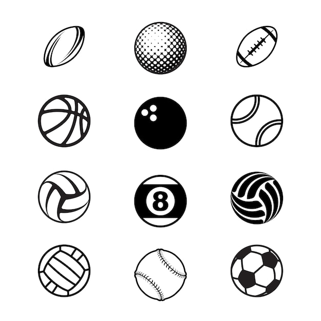 Vector black sport balls set silhouettes