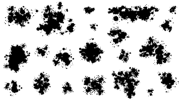 Black spray different set paint blot element vector design style object brush grunge