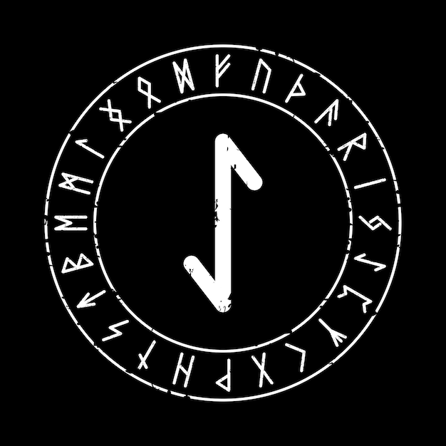 Vector black square background with eihwaz rune in a magic circle