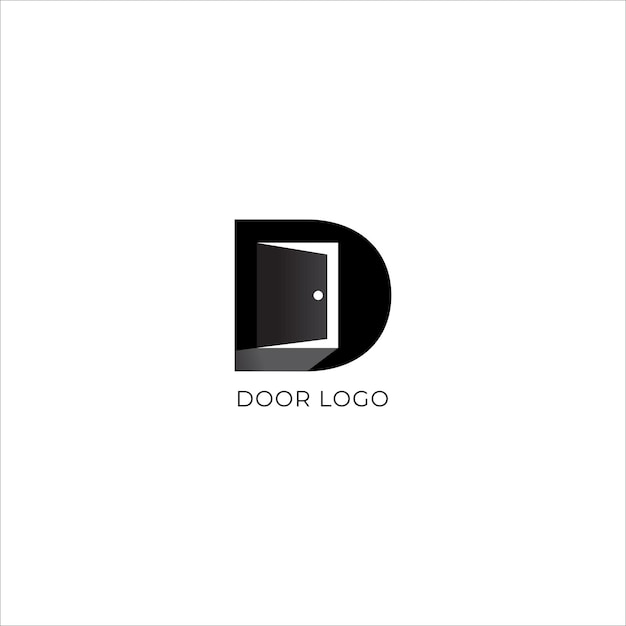 Vettore modello di design del logo della porta black square una silhouette di porta aperta nel concetto di design del logo dell'alfabeto lettera d stile di design del logo minimo semplice e pulito isolato su sfondo bianco