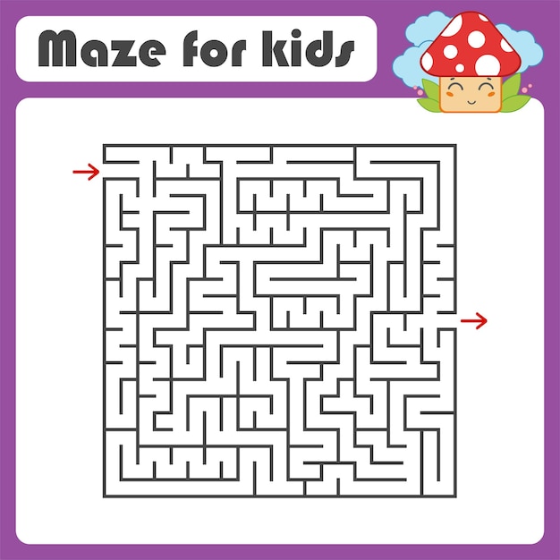 Black square maze with entrance and exit.