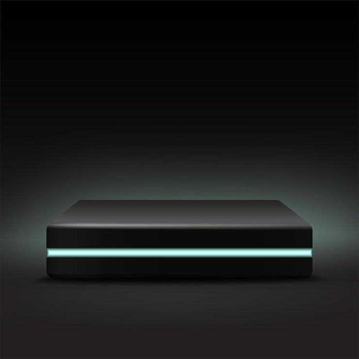 Vector black square template stage with neon light.