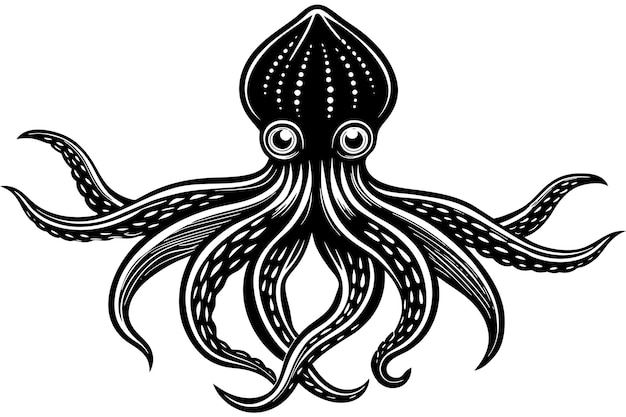 Vector black squid vector isolated on white