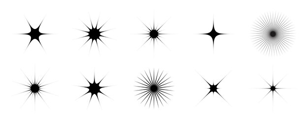 검은 별과 반짝이는 모양 세트 레트로 블링 컬렉션 추상 y2k 항성 빛나는 효과 팩