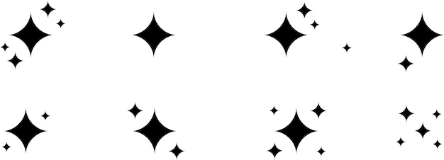 Insieme dell'icona di stelle nere. collezione di icone a stella. diverse forme di stelle. set di icone linea stella scintillante