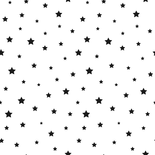 Black stars on white background abstract vector seamless pattern