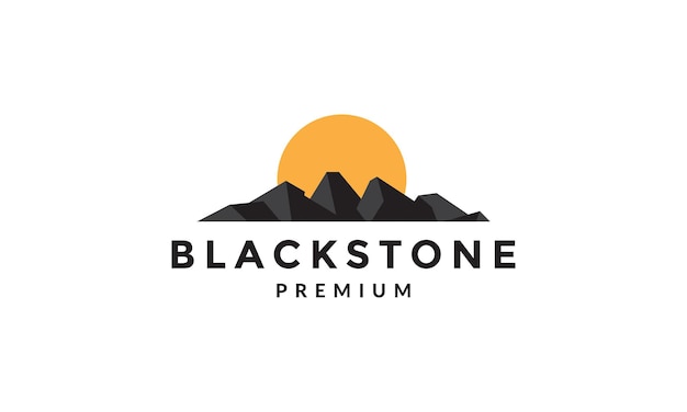 Black stone with sunset logo symbol icon vector graphic design illustration