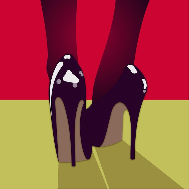 Vector black stylish female shoes with high heels in a pop art style