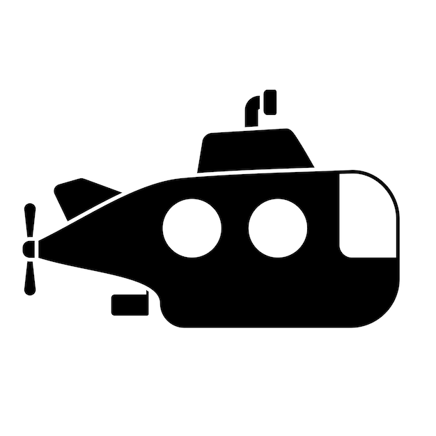 Black submarine icon with periscope. Underwater ship bathyscaphe icon floating under sea water.