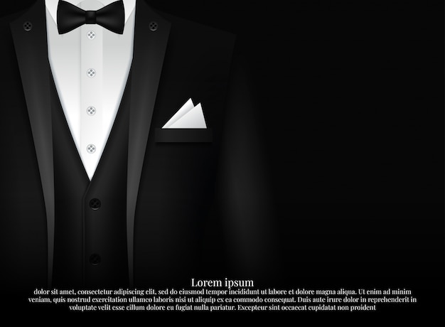 Vector black suit and tuxedo with bow tie