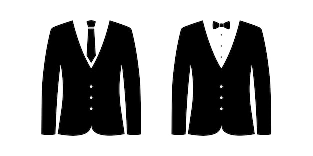 Black suit vector icon. Male suit with tie and bow tie. Vector set.