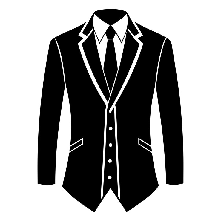 Vector a black suit with a white tie on the front and the collar is visible