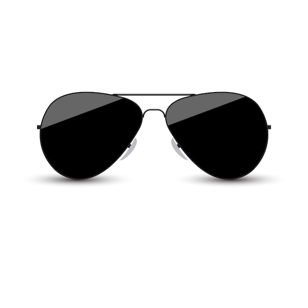 Black sunglasses with dark glass on white background.