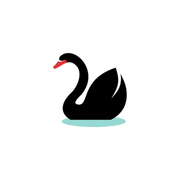 A black swan logo with a red beak
