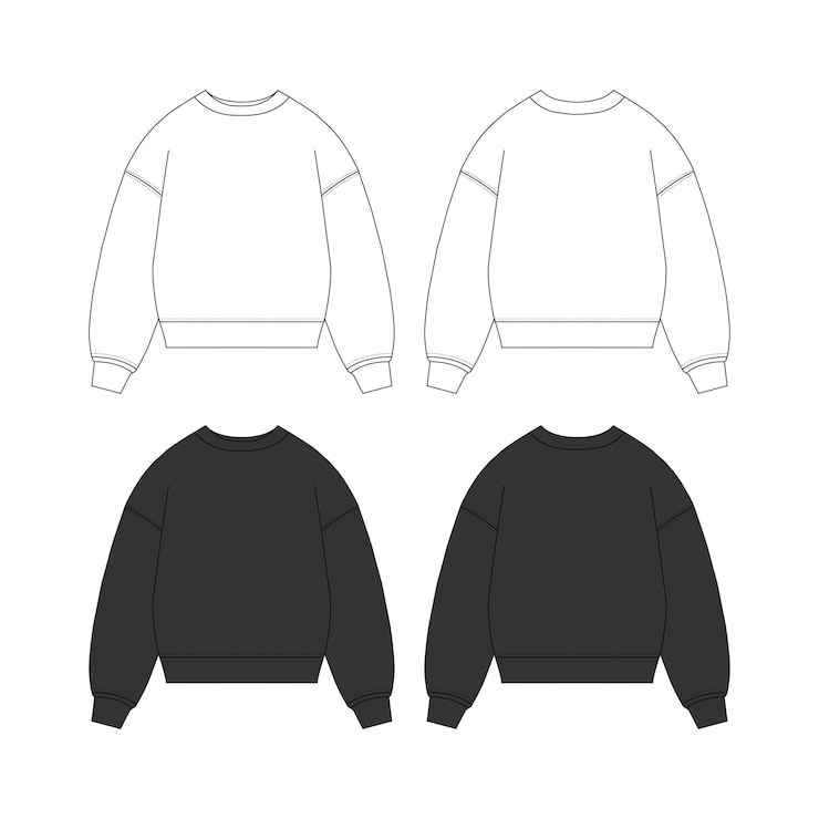 Vector 黒いスウェットシャツのテンプレート 長袖のスウェートシャツ ストリートウェアのファッション・テック・パック・テンプレート