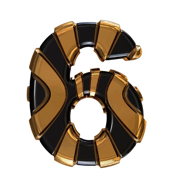 Black symbol with gold vertical straps number 6