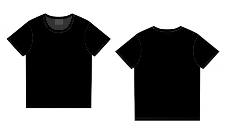 黒のTシャツデザイン。前面と背面のベクトル。テクニカルスケッチユニセックスTシャツ
