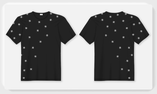 블랙 T 셔츠 꽃무늬 프린트 디자인 벡터 그래픽 리소스