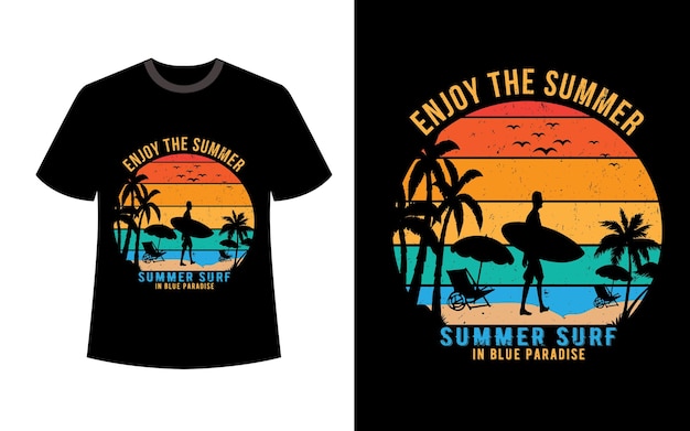 Vector a black t - shirt that says enjoy the summer in blue parasols.