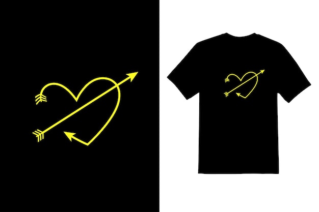 A black t - shirt with a heart and arrow pointing to the right.