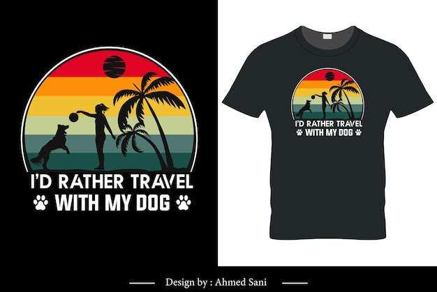 a black t shirt with a picture of a beach scene with a sun and a dog on it