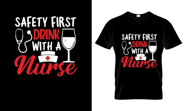 Vector a black t - shirt with a red stethoscope on it and a glass of wine with a red cross on it