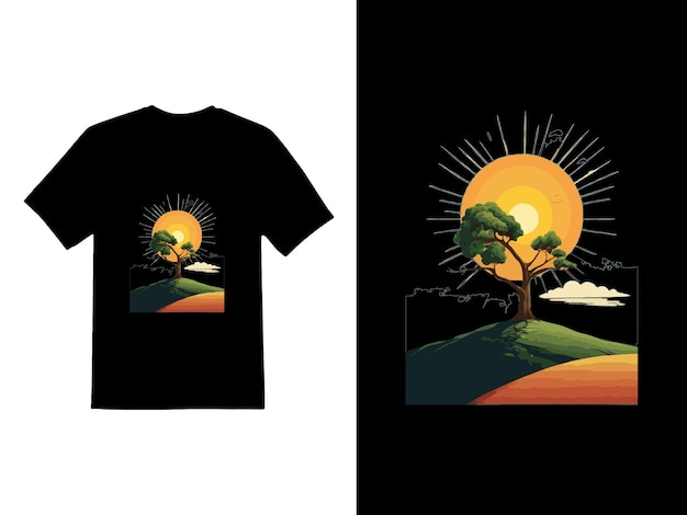 a black t shirt with the sun behind it