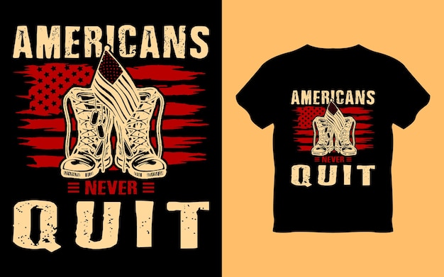 A black t - shirt with the words american pride and never quit.