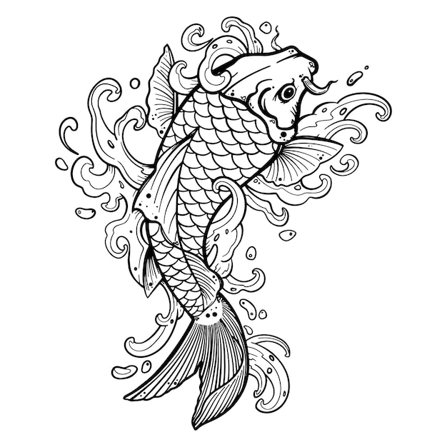 Vector black tattoo koi fish on white background