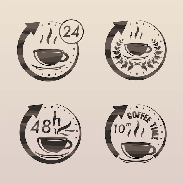 Black tea time symbols set