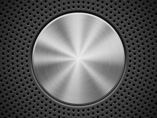 Vector black technology background with circle perforated, bevels and metal circular polished texture