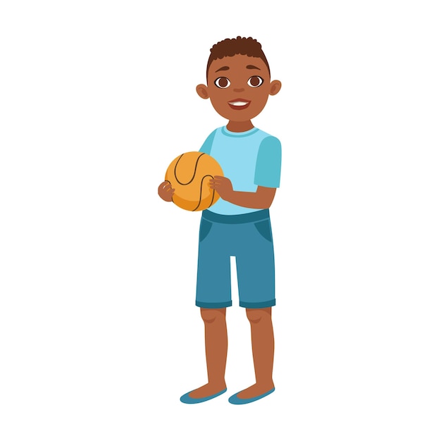 Black Teenage Boy With Ball Part Of Growing Stages Kids In Different Age Vector Set