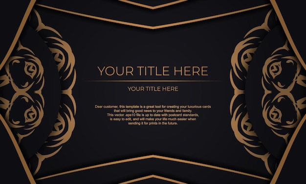 Black template banner with abstract ornaments for your design Vector Printready invitation design with vintage ornament