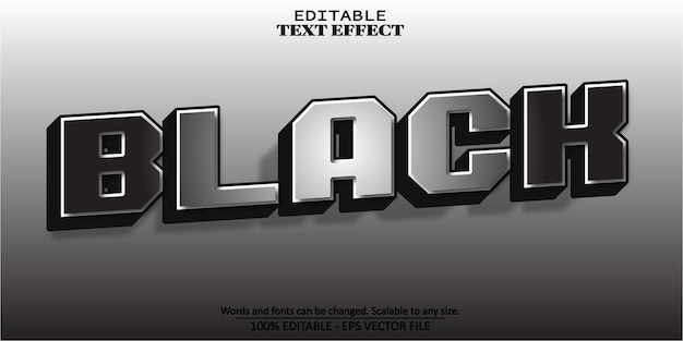 Вектор Черный текстовый эффект редактируемый серебряный металлический стиль текста