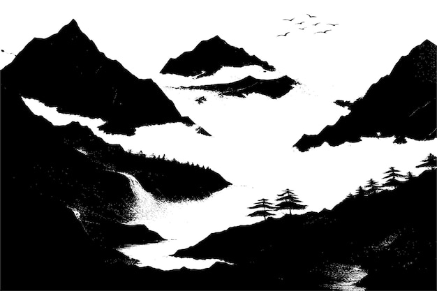 black texture of beautiful scenery on pure white background vector illustration overlay background