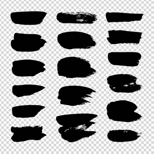 Black textured smears set isolated on imitation transparent background