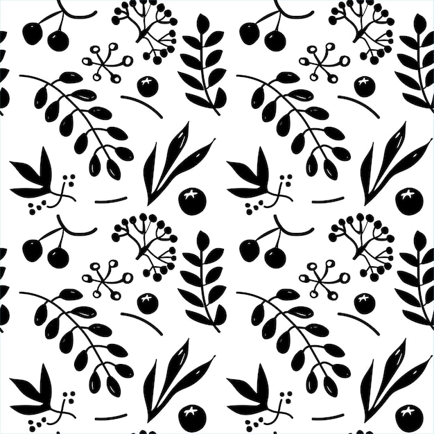 Black thin lines seamless floral pattern on a white background. Vector illustration