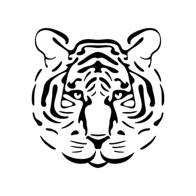 ベクトル 黒虎の頭のロゴ。略奪的な巨大な物思いにふける猫のヴィンテージエンブレム。デラックスベクトル彫刻の危険な力と獣の力のシンボル。