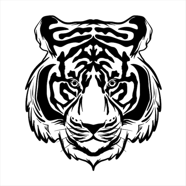 Vector black tiger head on white background