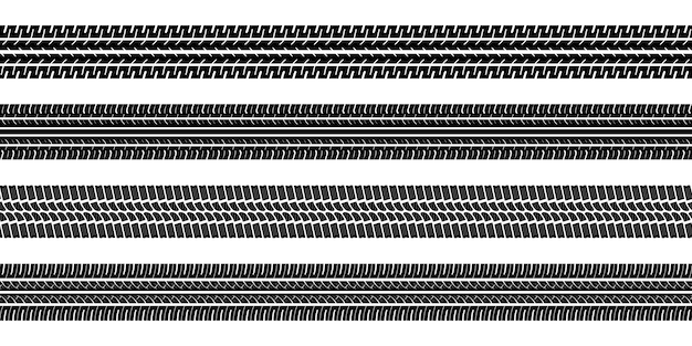 Black tire tread print set isolated on white background