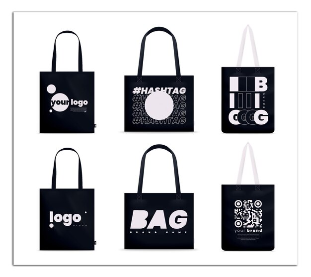 Vector black tote bags set