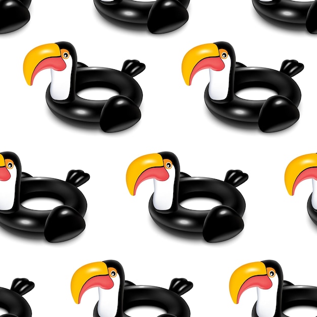Black toucan on white background vector seamless pattern