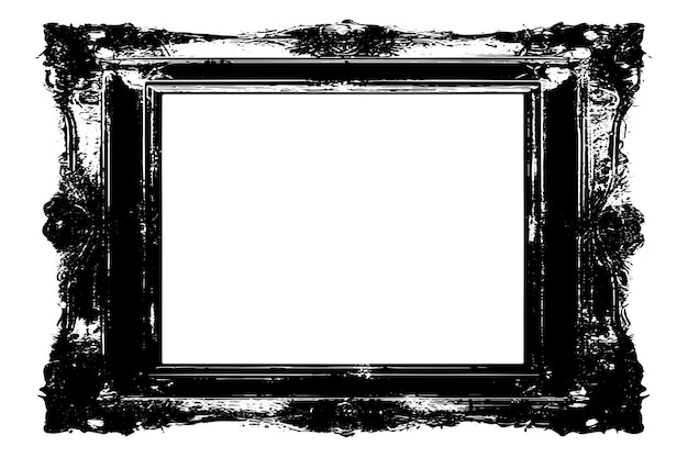 Vector black traced horror grunge frame on white background vector illustration background texture