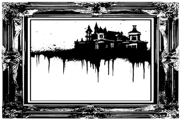 Vector black traced horror grunge frame on white background vector illustration background texture