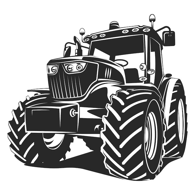 Черный трактор на белом фоне